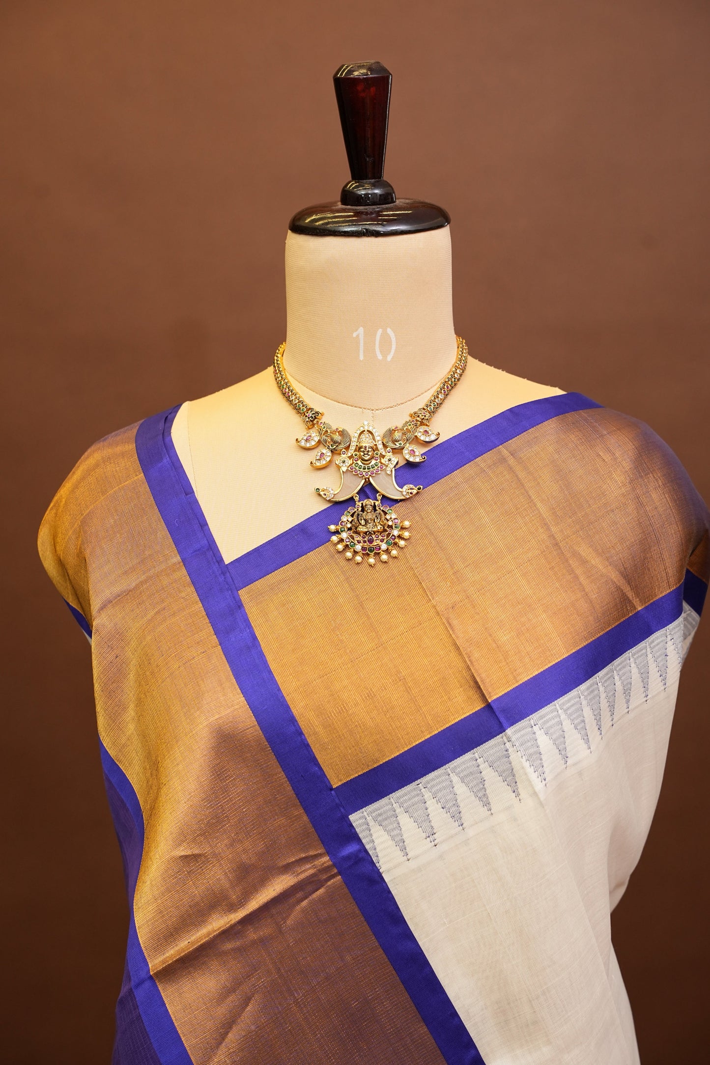Pure Kuppadam Korvai Silk Cotton Pattu Saree-Ivory & Royal Blue
