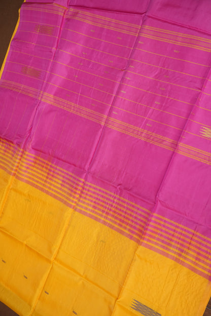 Vegan Saree with Contrast Pallu – Mustard Yellow & Pink