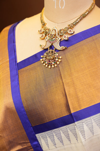 Pure Kuppadam Korvai Silk Cotton Pattu Saree-Ivory & Royal Blue