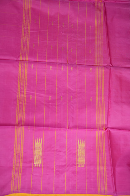 Vegan Saree with Contrast Pallu – Mustard Yellow & Pink