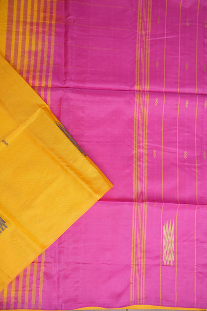 Vegan Saree with Contrast Pallu – Mustard Yellow & Pink