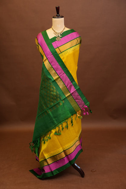 Pure Kuppadam Korvai Silk Cotton Pattu Saree-Yellow & Green
