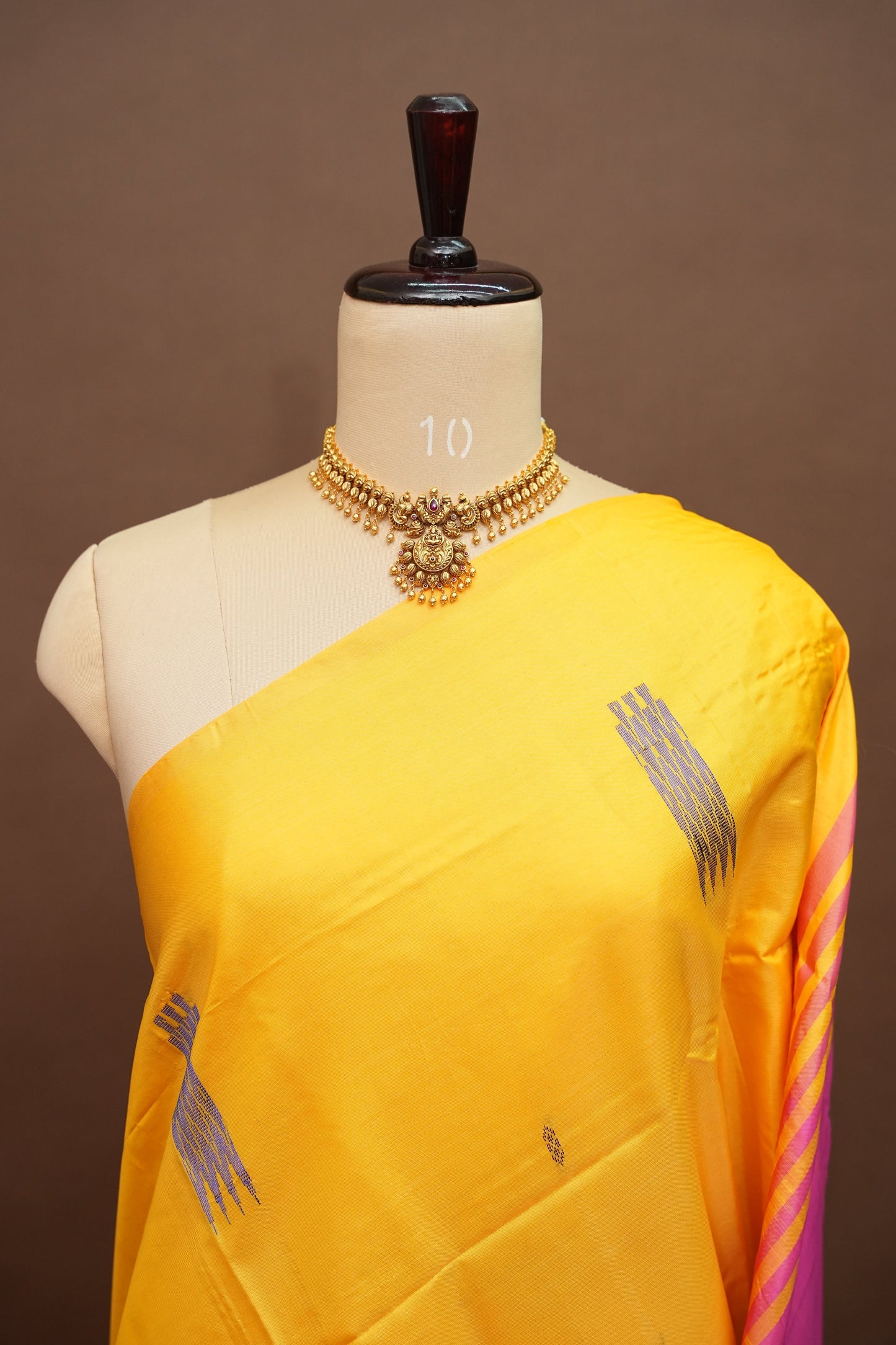 Vegan Saree with Contrast Pallu – Mustard Yellow & Pink