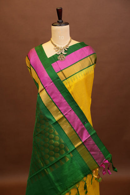 Pure Kuppadam Korvai Silk Cotton Pattu Saree-Yellow & Green