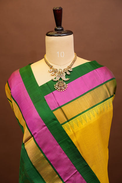 Pure Kuppadam Korvai Silk Cotton Pattu Saree-Yellow & Green