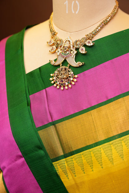 Pure Kuppadam Korvai Silk Cotton Pattu Saree-Yellow & Green