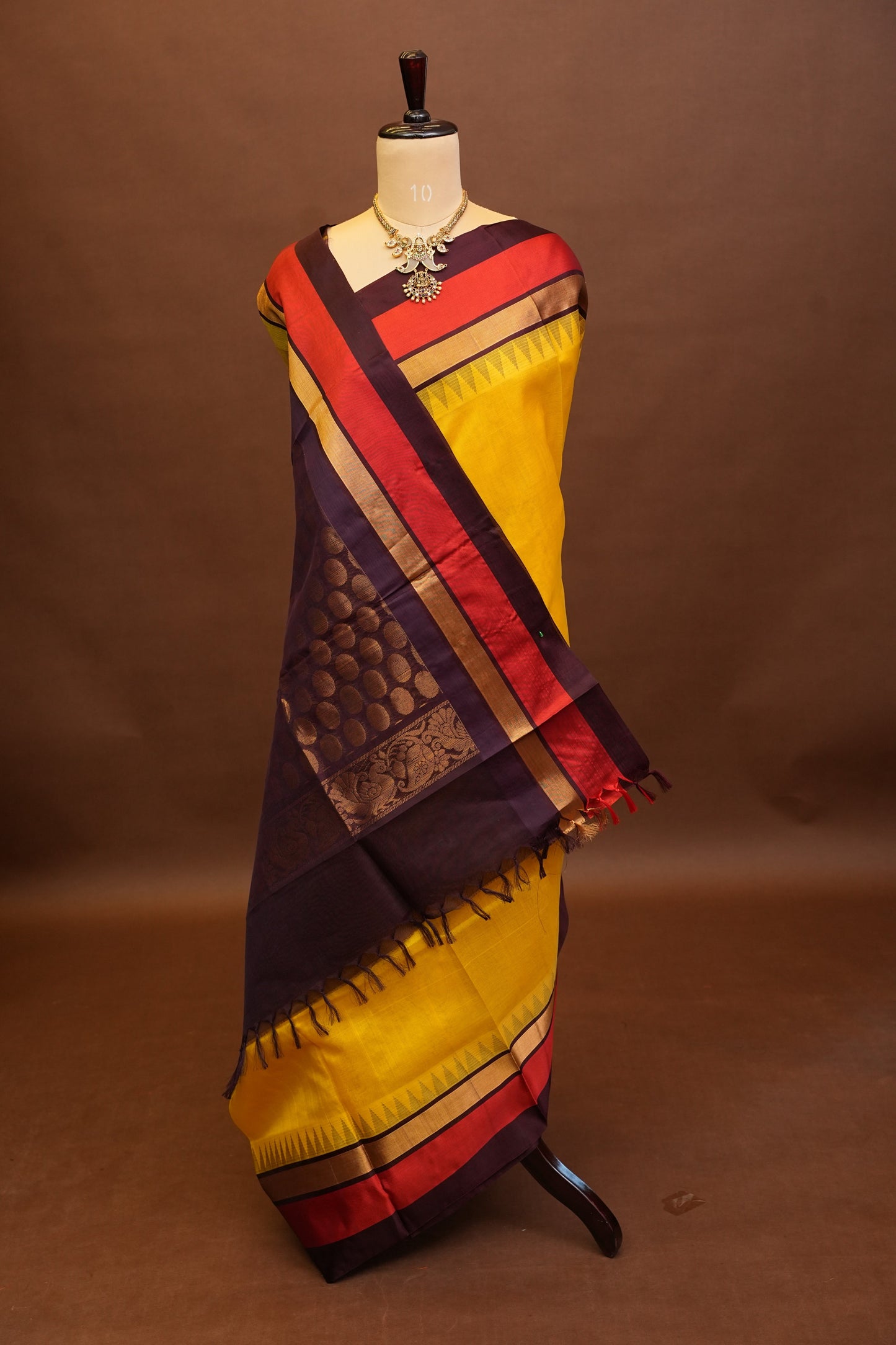 Pure Kuppadam Korvai Silk Cotton Pattu Saree-Soft Yellow & Black