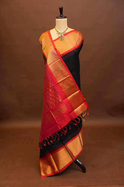 Pure Kuppadam Korvai Silk Cotton Pattu Saree-Black & Red