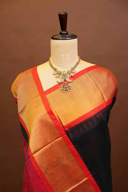 Pure Kuppadam Korvai Silk Cotton Pattu Saree-Black & Red