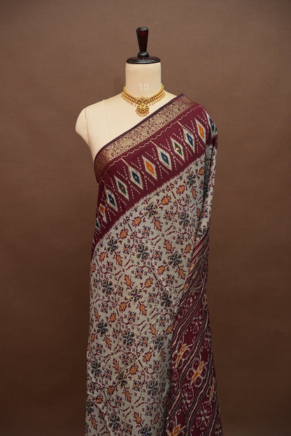 Chanderi Cotton Saree with Kalamkari Prints & Embroidered Pallu – Beige