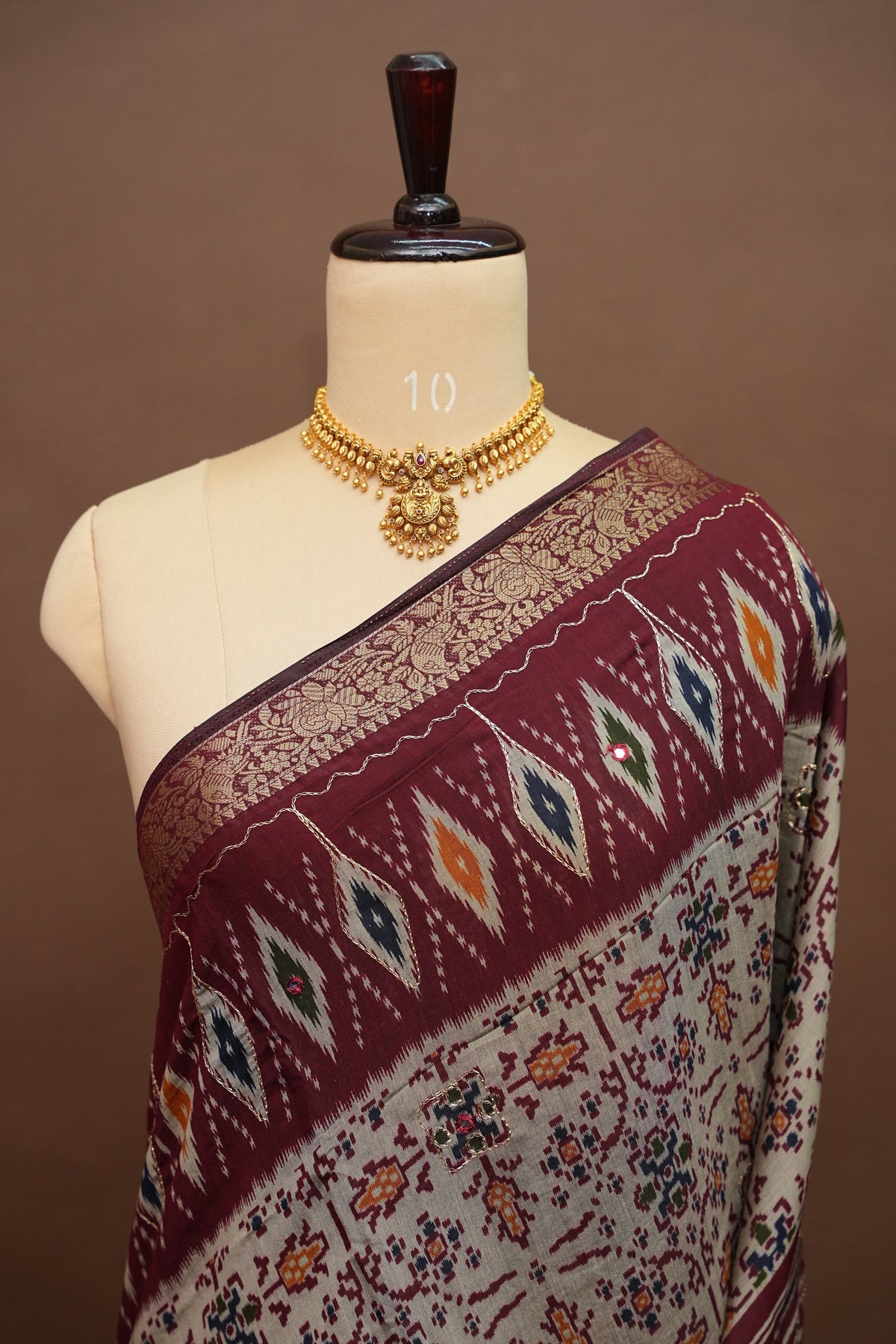 Chanderi Cotton Saree with Kalamkari Prints & Embroidered Pallu – Beige