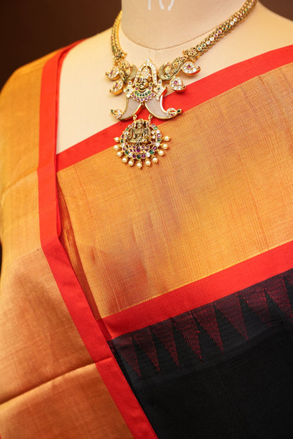 Pure Kuppadam Korvai Silk Cotton Pattu Saree-Black & Red