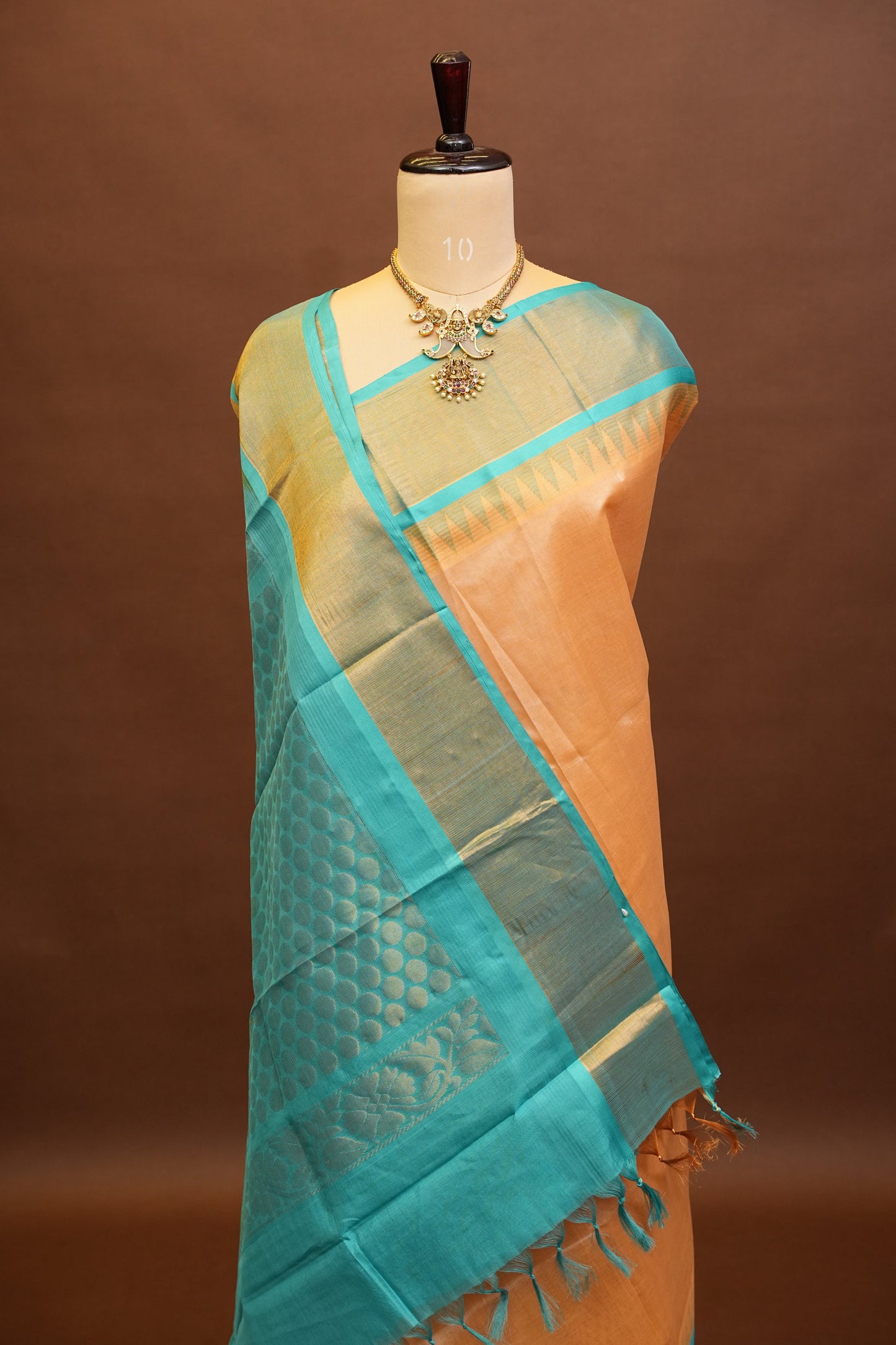 Pure Kuppadam Korvai Silk Cotton Pattu Saree-Ivory & Turquoise Green