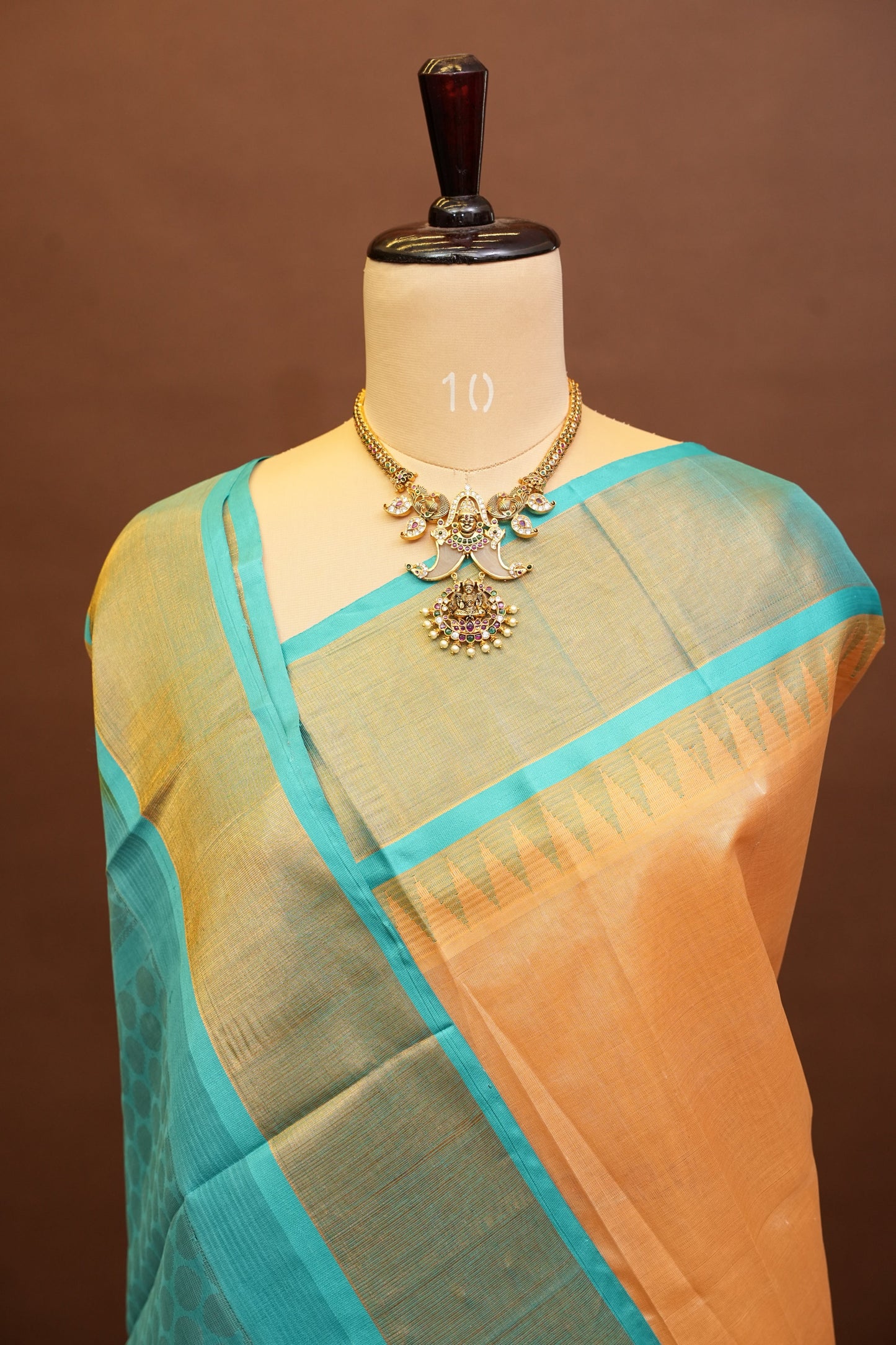 Pure Kuppadam Korvai Silk Cotton Pattu Saree-Ivory & Turquoise Green