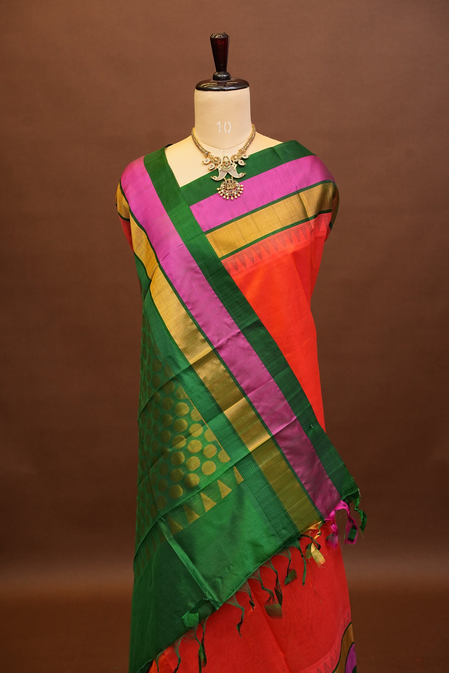 Pure Kuppadam Korvai Silk Cotton Pattu Saree-Orange & Green