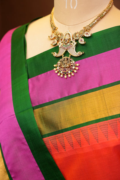 Pure Kuppadam Korvai Silk Cotton Pattu Saree-Orange & Green