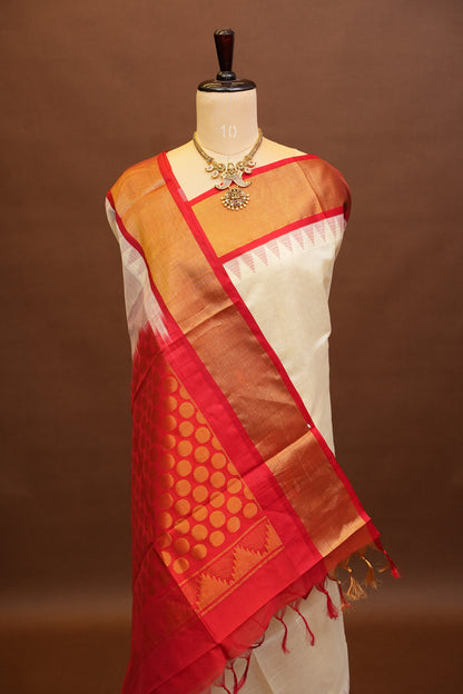 Pure Kuppadam Korvai Silk Cotton Pattu Saree-Ivory & Red