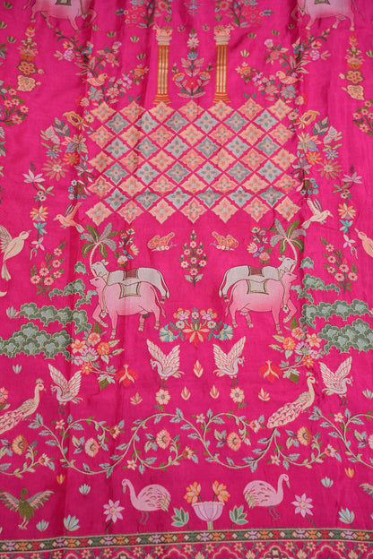 Kashmiri Pashmina Banarasi Story Telling Saree - Hot Pink