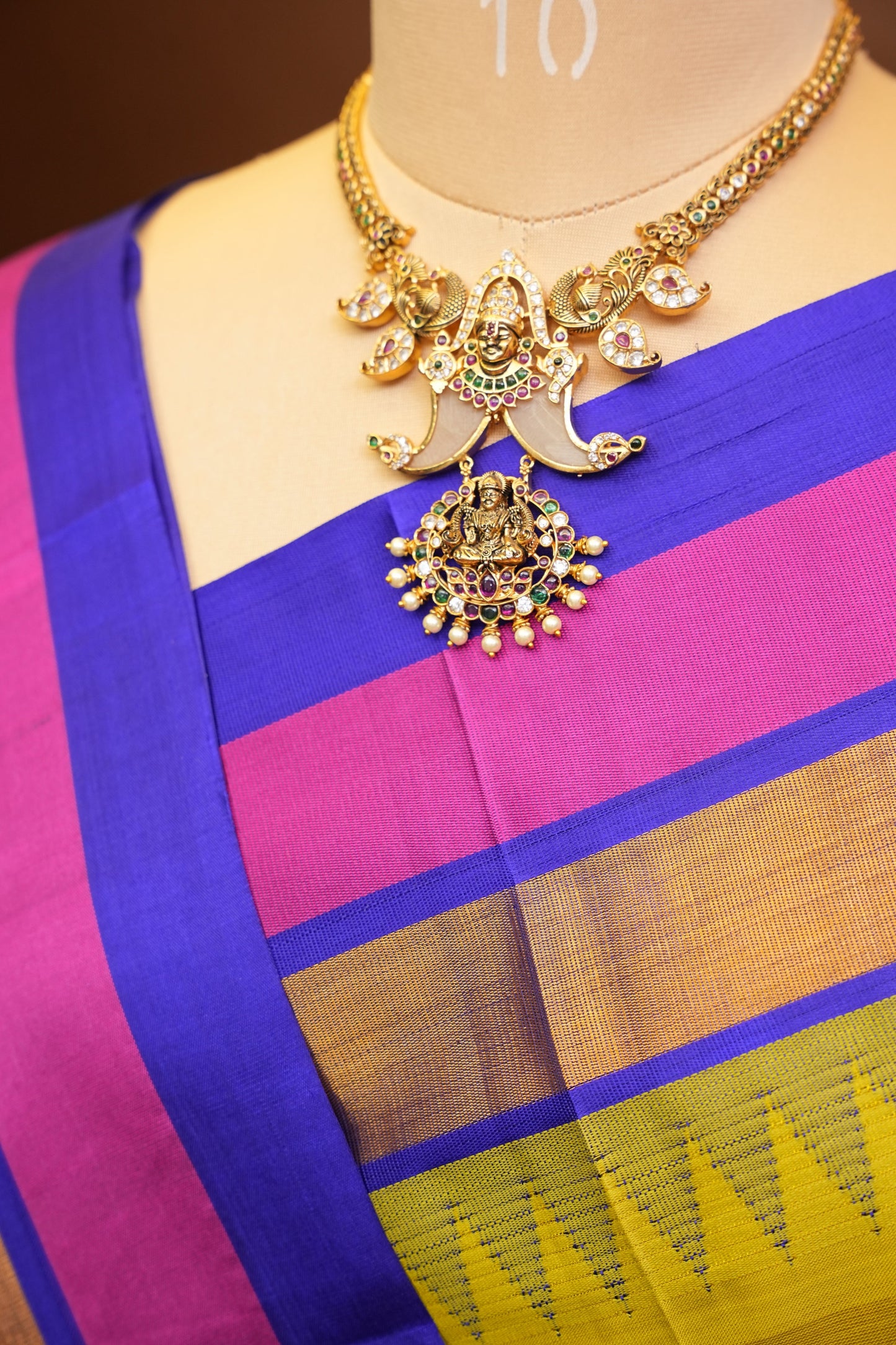 Pure Kuppadam Korvai Silk Cotton Pattu Saree-Parrot Green and Royal Blue