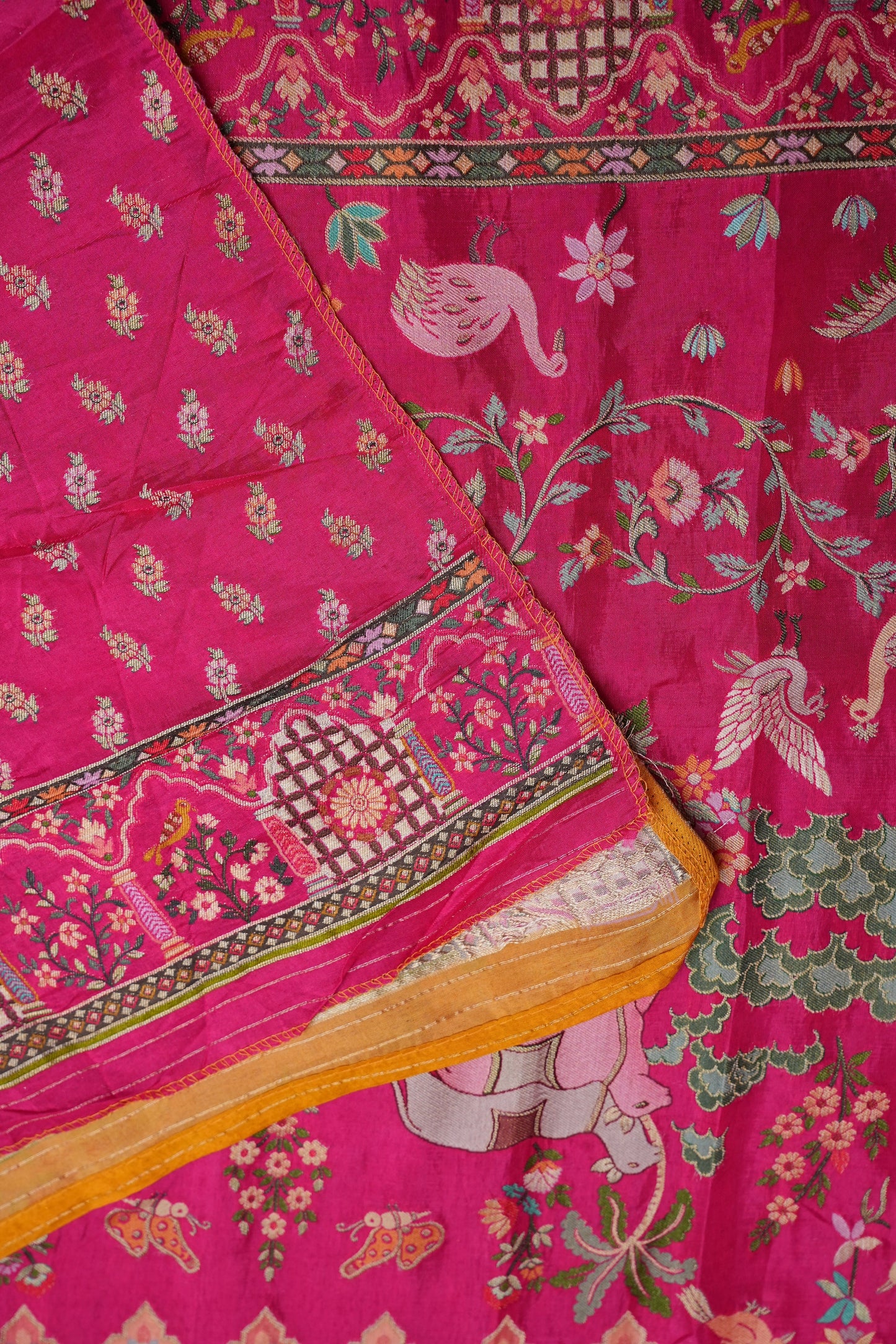 Kashmiri Pashmina Banarasi Story Telling Saree - Hot Pink