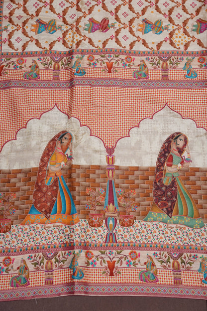 Kashmiri Pashmina Banarasi Story Telling Saree - Ivory