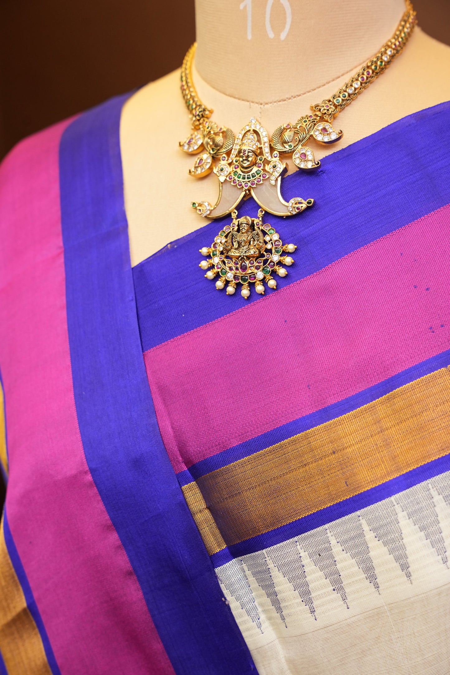 Pure Kuppadam Korvai Silk Cotton Pattu Saree-Ivory & Blue