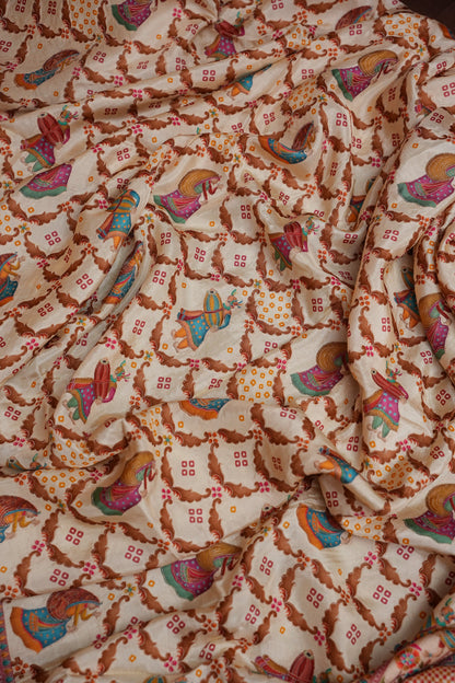Kashmiri Pashmina Banarasi Story Telling Saree - Ivory