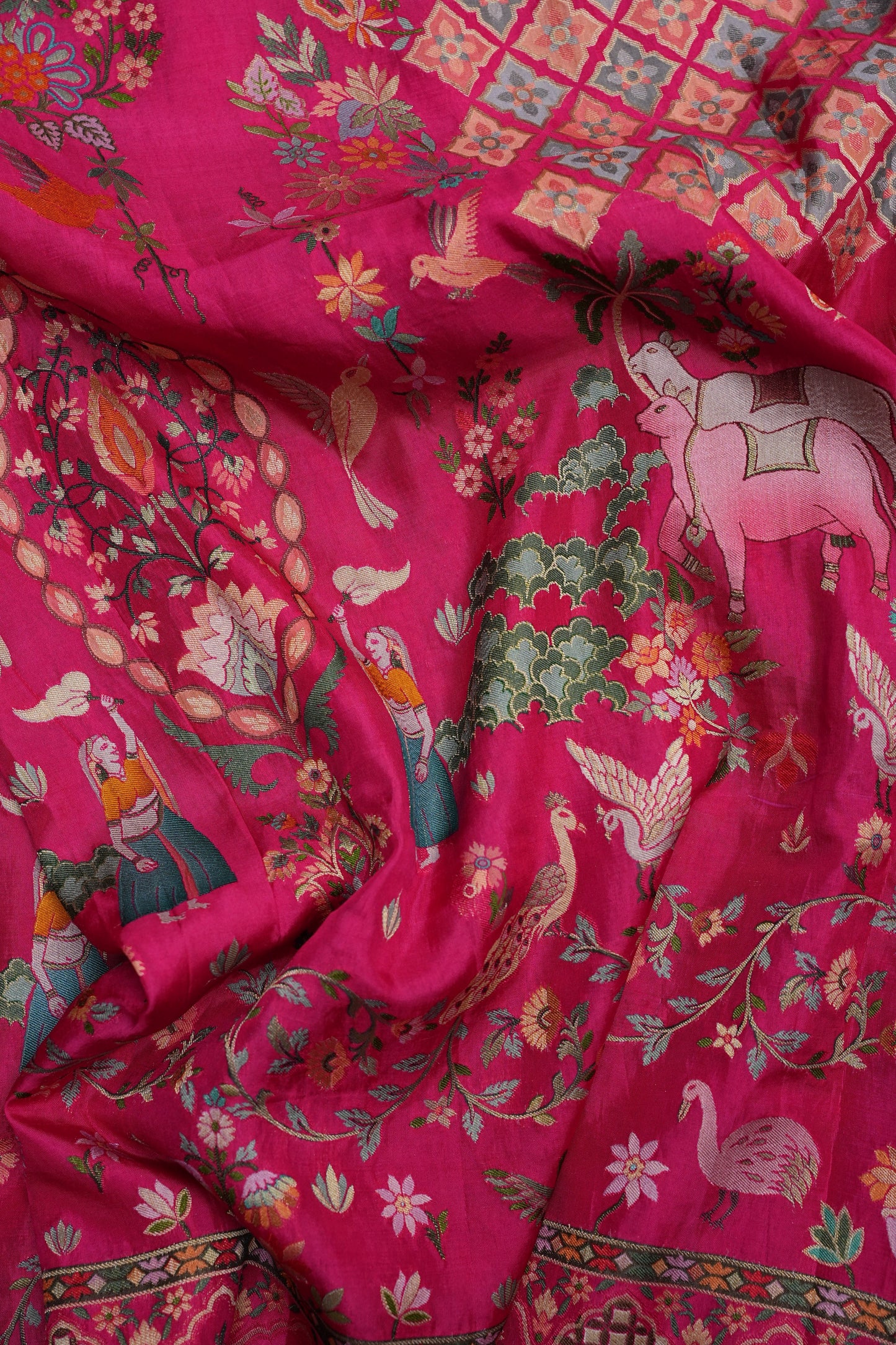 Kashmiri Pashmina Banarasi Story Telling Saree - Hot Pink