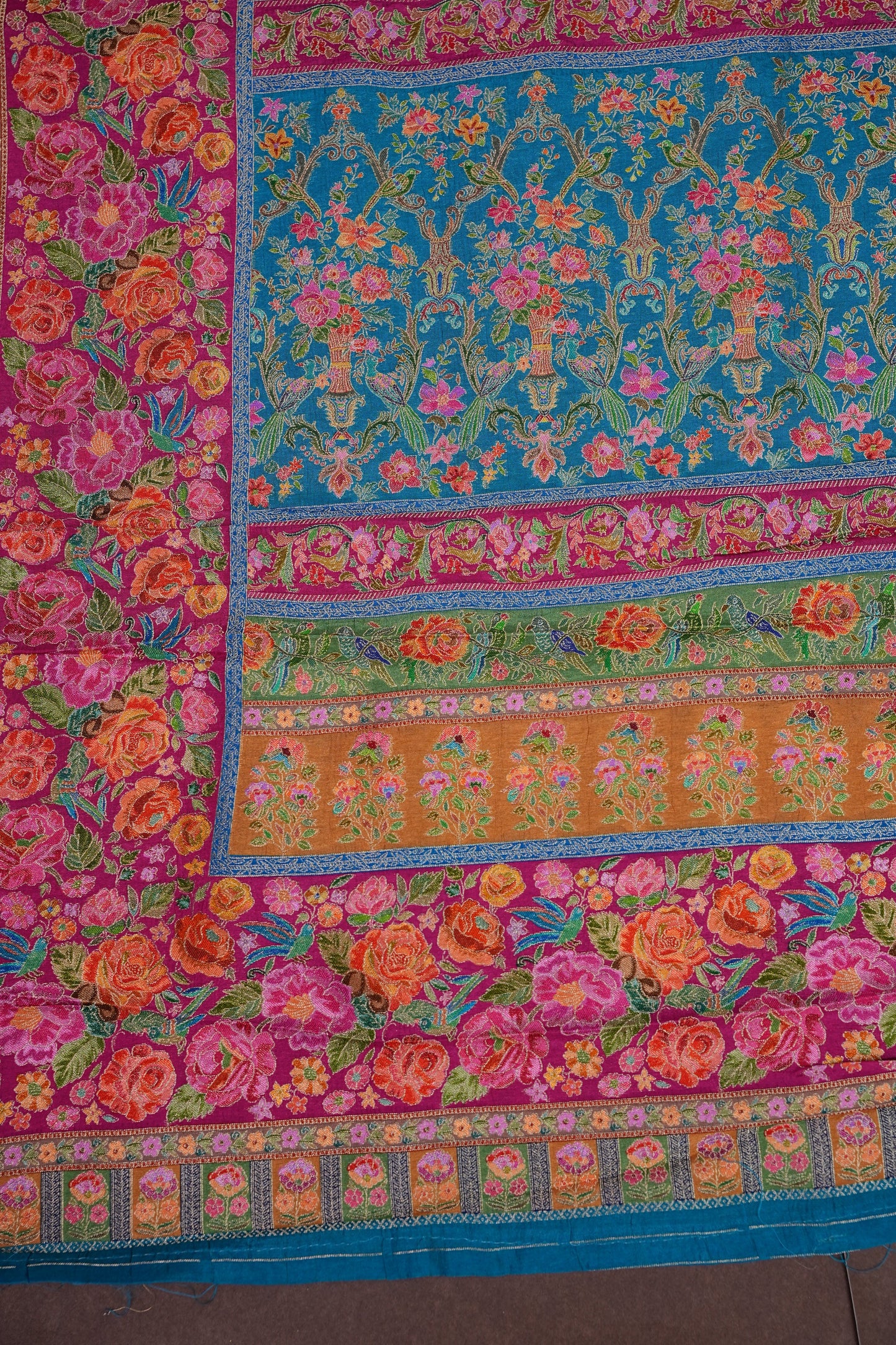 Kashmiri Pashmina Banarasi Story Telling Saree - Blue & Pink