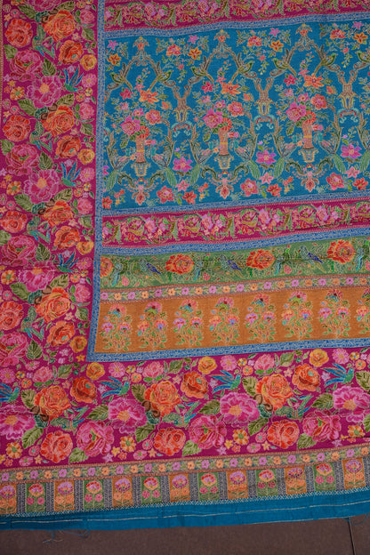 Kashmiri Pashmina Banarasi Story Telling Saree - Blue & Pink