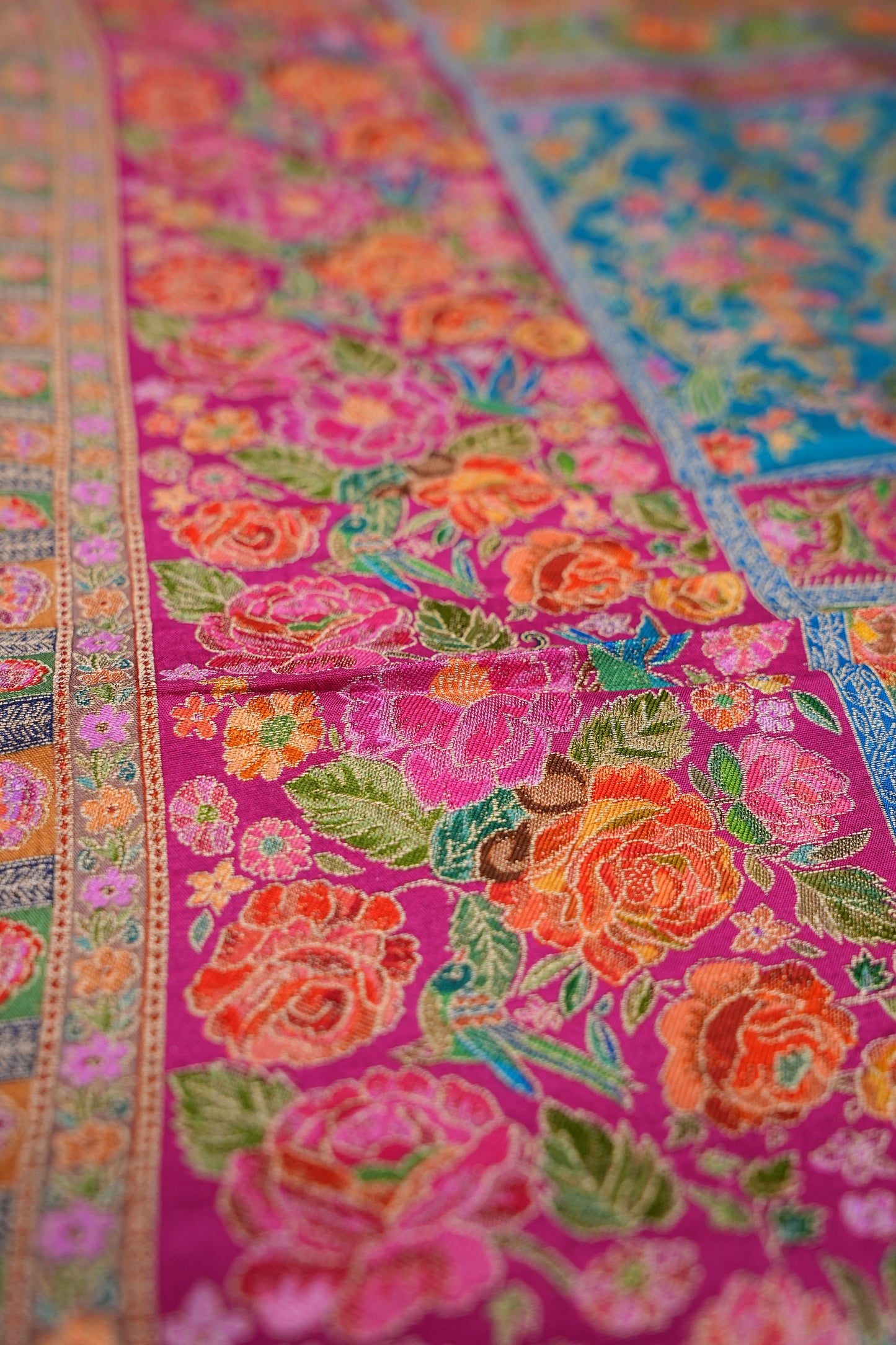 Kashmiri Pashmina Banarasi Story Telling Saree - Blue & Pink