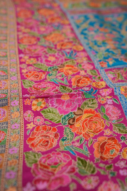 Kashmiri Pashmina Banarasi Story Telling Saree - Blue & Pink