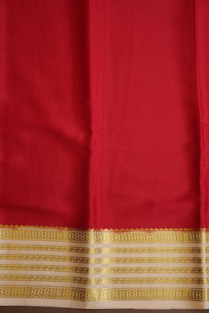Plain Pure Crepe Mysore Silk Saree in Red With Ivory Blouse & Pallu