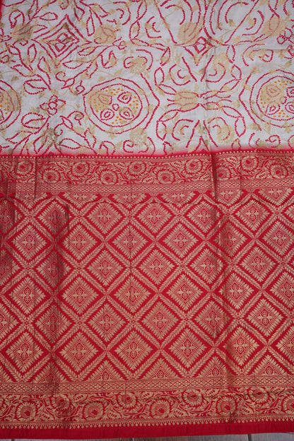 Kashmiri Pashmina Story Telling Banarasi Saree - White & Red