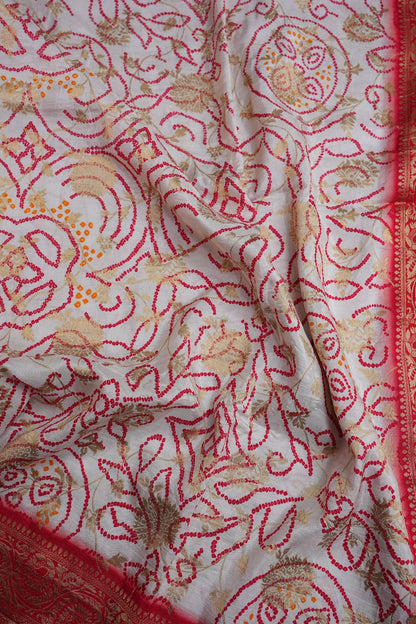 Kashmiri Pashmina Story Telling Banarasi Saree - White & Red