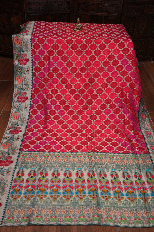 Kashmiri Pashmina Story Telling Banarasi Saree - Pink