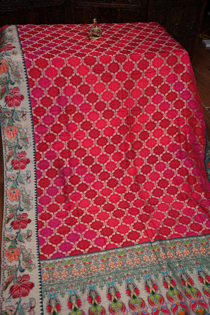 Kashmiri Pashmina Story Telling Banarasi Saree - Pink