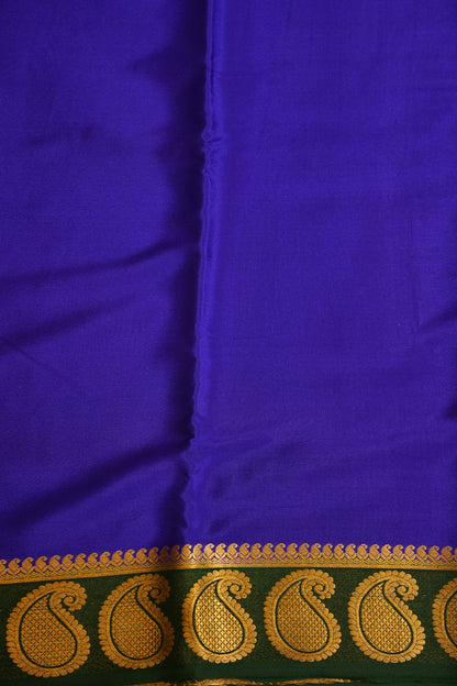 Plain Pure Crepe Mysore Silk Saree in Royal Blue With Bottle Green Blouse & Pallu