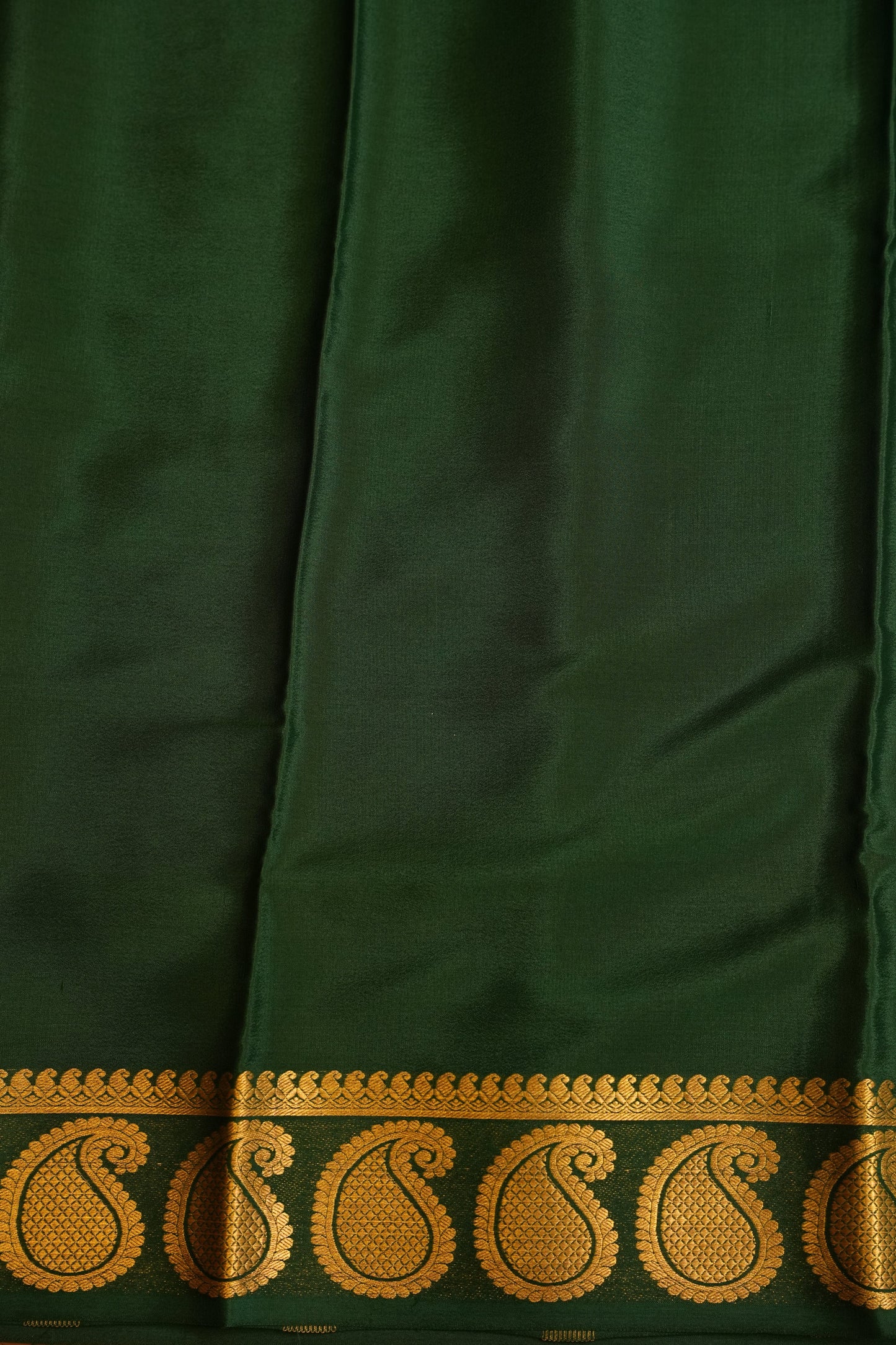 Plain Pure Crepe Mysore Silk Saree in Royal Blue With Bottle Green Blouse & Pallu