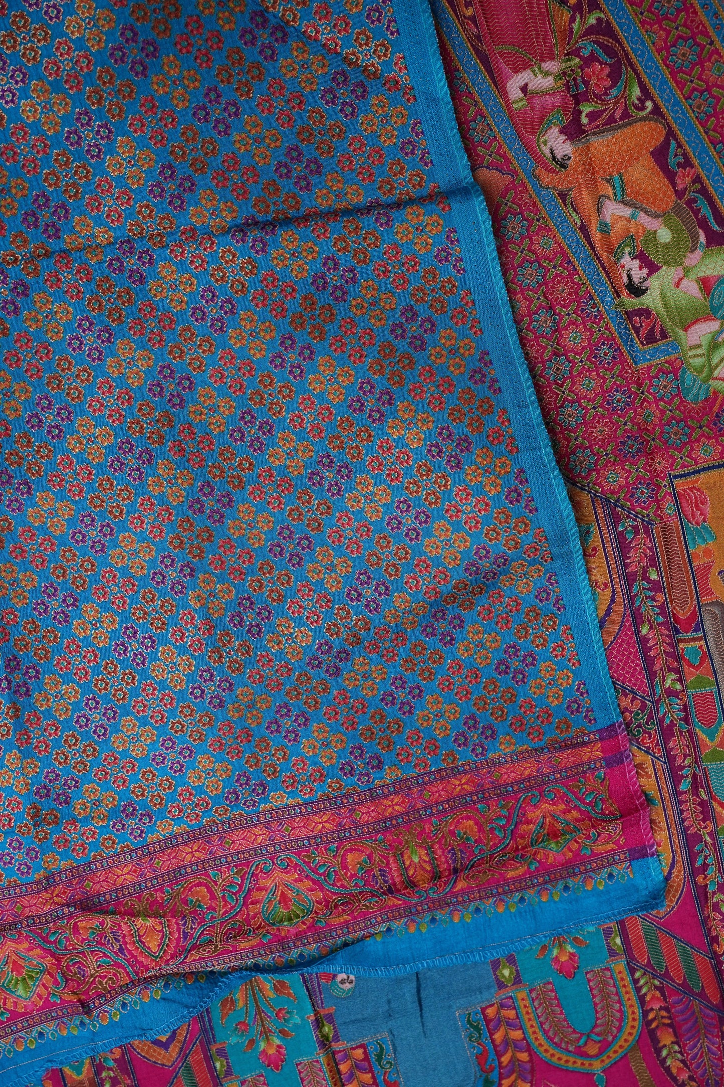 Kashmiri Pashmina Banarasi Story Telling Saree - Pink & Blue
