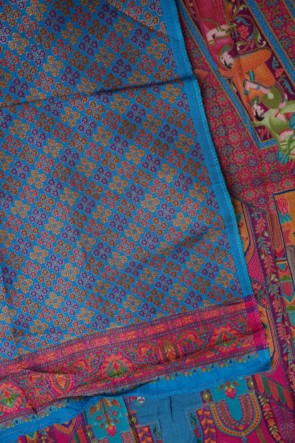 Kashmiri Pashmina Banarasi Story Telling Saree - Pink & Blue