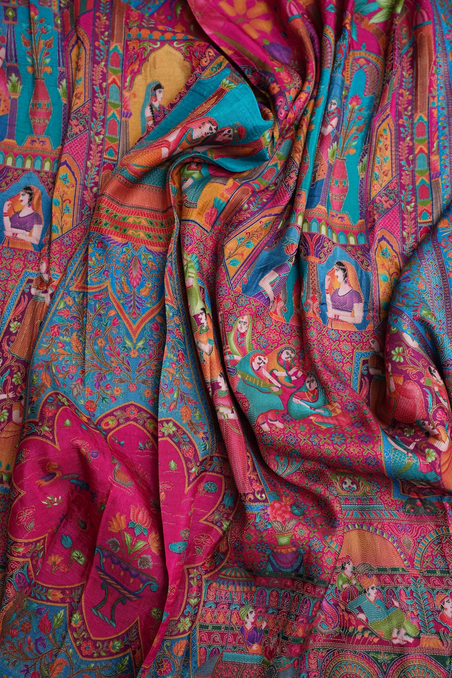 Kashmiri Pashmina Banarasi Story Telling Saree - Pink & Blue