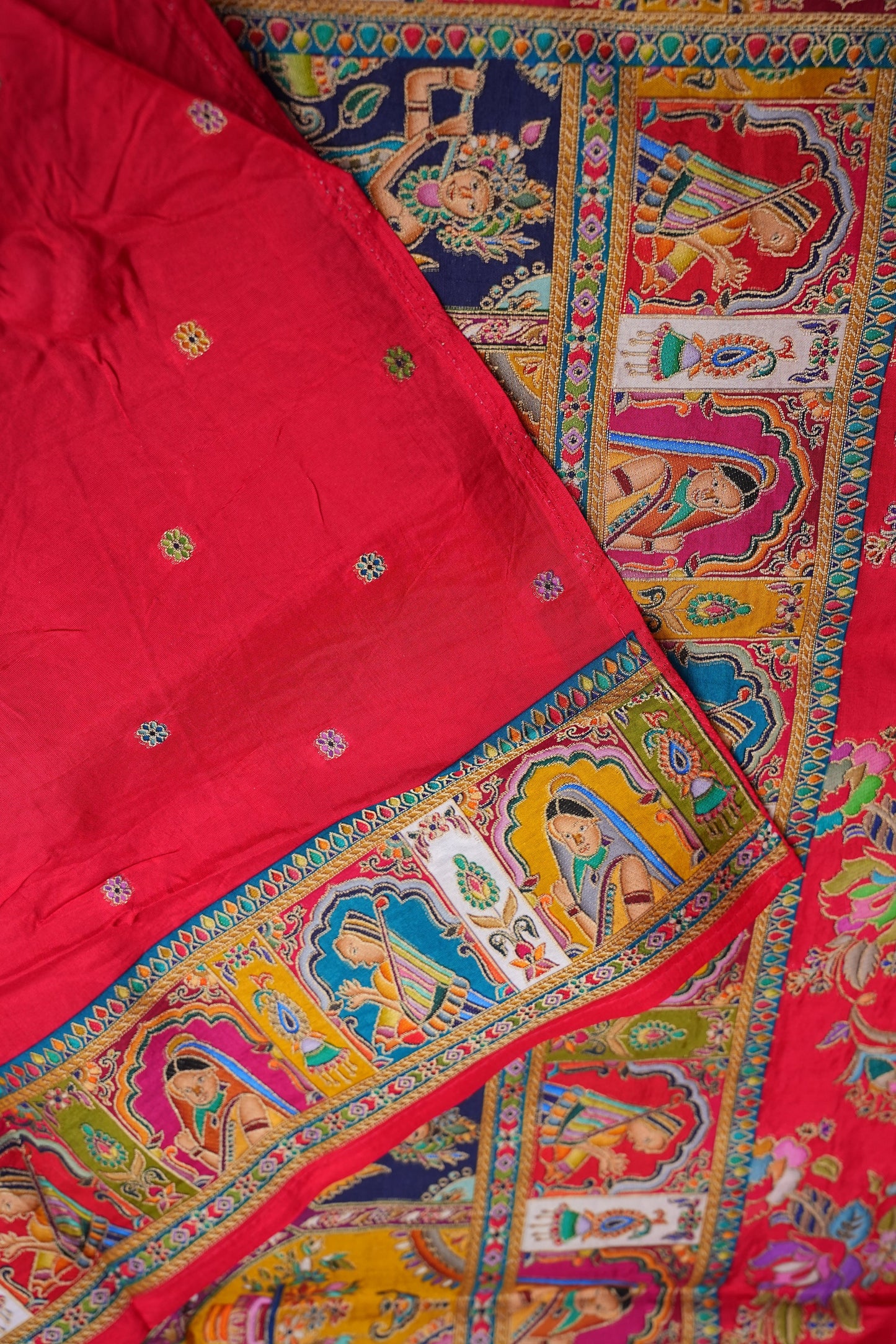 Kashmiri Pashmina Banarasi Story Telling Saree - Red