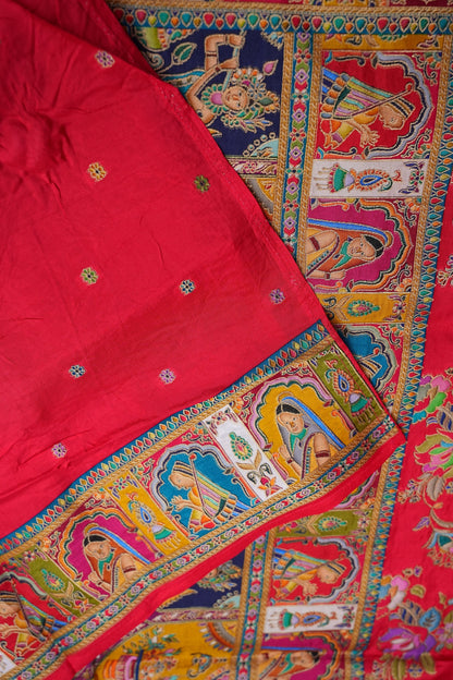 Kashmiri Pashmina Banarasi Story Telling Saree - Red