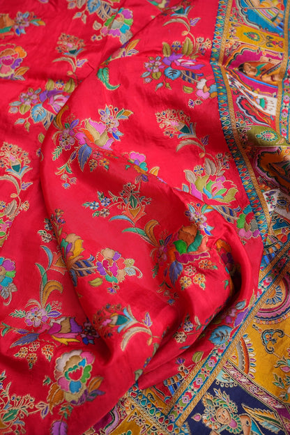 Kashmiri Pashmina Banarasi Story Telling Saree - Red