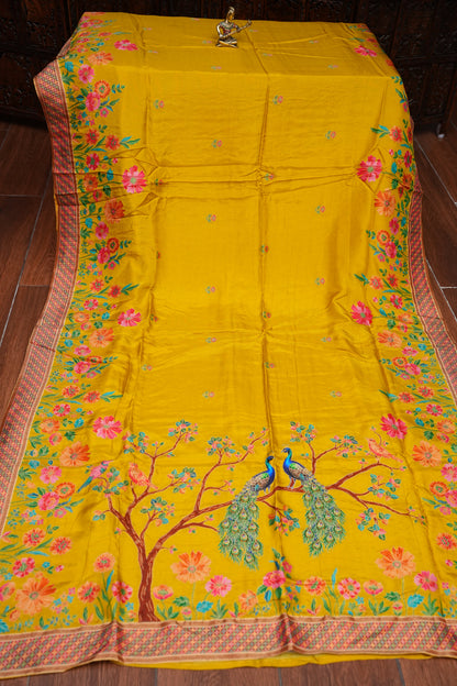 Kashmiri Pashmina Banarasi Story Telling Saree - Yellow