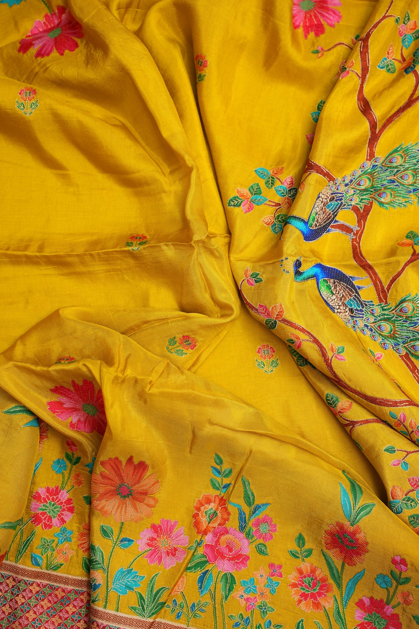 Kashmiri Pashmina Banarasi Story Telling Saree - Yellow