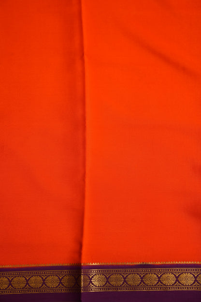 Plain Pure Crepe Mysore Silk Saree in Orange With Contrast Purple Border