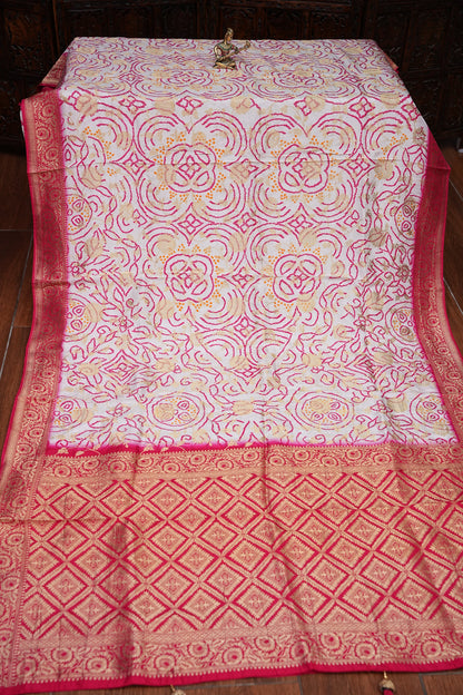 Kashmiri Pashmina Story Telling Saree - White & Pink