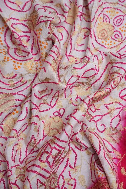 Kashmiri Pashmina Story Telling Saree - White & Pink